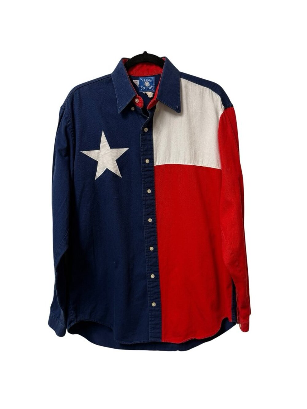 TEXAS COTTON BUTTON DOWN SHIRT TEXAS FLAG VINTAGE USA RODEO COLORBLOCK SIZE M